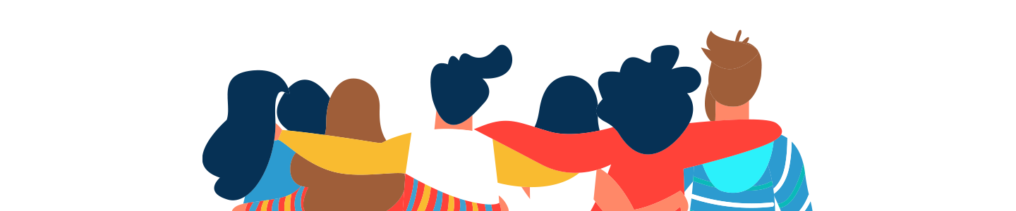 graphic of friendly supportive people's backs with arms on shoulders